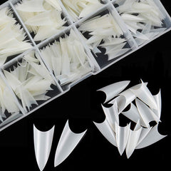 Stiletto Nail Tips 500Pcs Short Sharp Ending False Acrylic Nails Tip Half Cover 10 Sizes with Box for Nail Salons Home DIY (Natural)