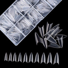 Stiletto Nail Tips 500Pcs Short Sharp Ending False Acrylic Nails Tip Half Cover 10 Sizes with Box for Nail Salons Home DIY (Natural)