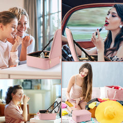 Makeup Travel Case with Mirror LED Light 3 Adjustable Brightness Cosmetic Bag Portable Storage Adjustable Partition Waterproof Makeup Brushes Makeup...