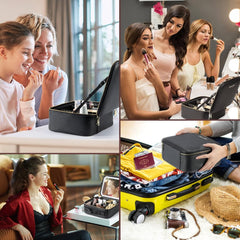 Makeup Travel Case with Mirror LED Light 3 Adjustable Brightness Cosmetic Bag Portable Storage Adjustable Partition Waterproof Makeup Brushes Makeup...