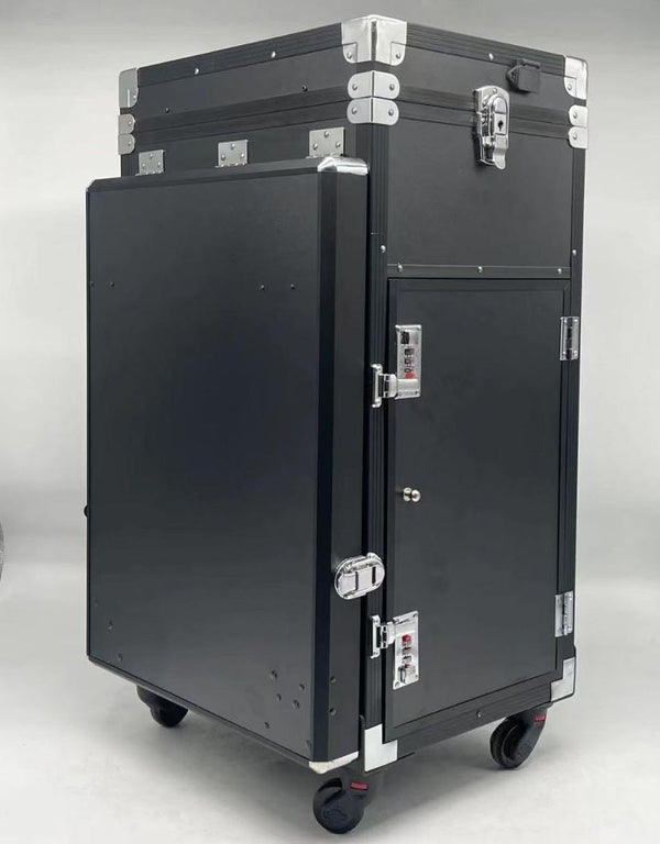 Makeup Case,Rolling Manicure Table,Makeup Artist Supplies, Black Aluminum Nail Workstation Desk with 4 Drawers Mirror Speaker, Lockable...