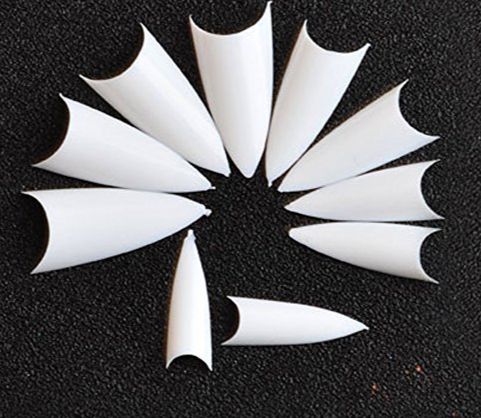 Stiletto Nail Tips 500Pcs Short Sharp Ending False Acrylic Nails Tip Half Cover 10 Sizes with Box for Nail Salons Home DIY (Natural)